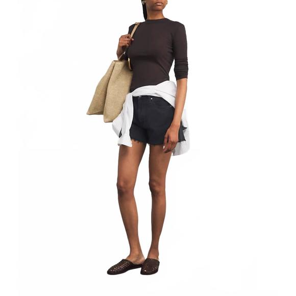 NEW PAIGE raw-hem archie denim shorts in black